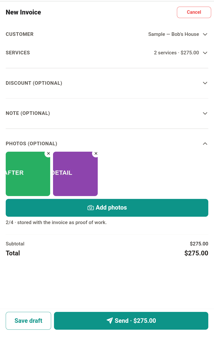 Job photos on the invoice